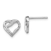 Sterling Silver Rhodium Diamond Heart Post Earrings